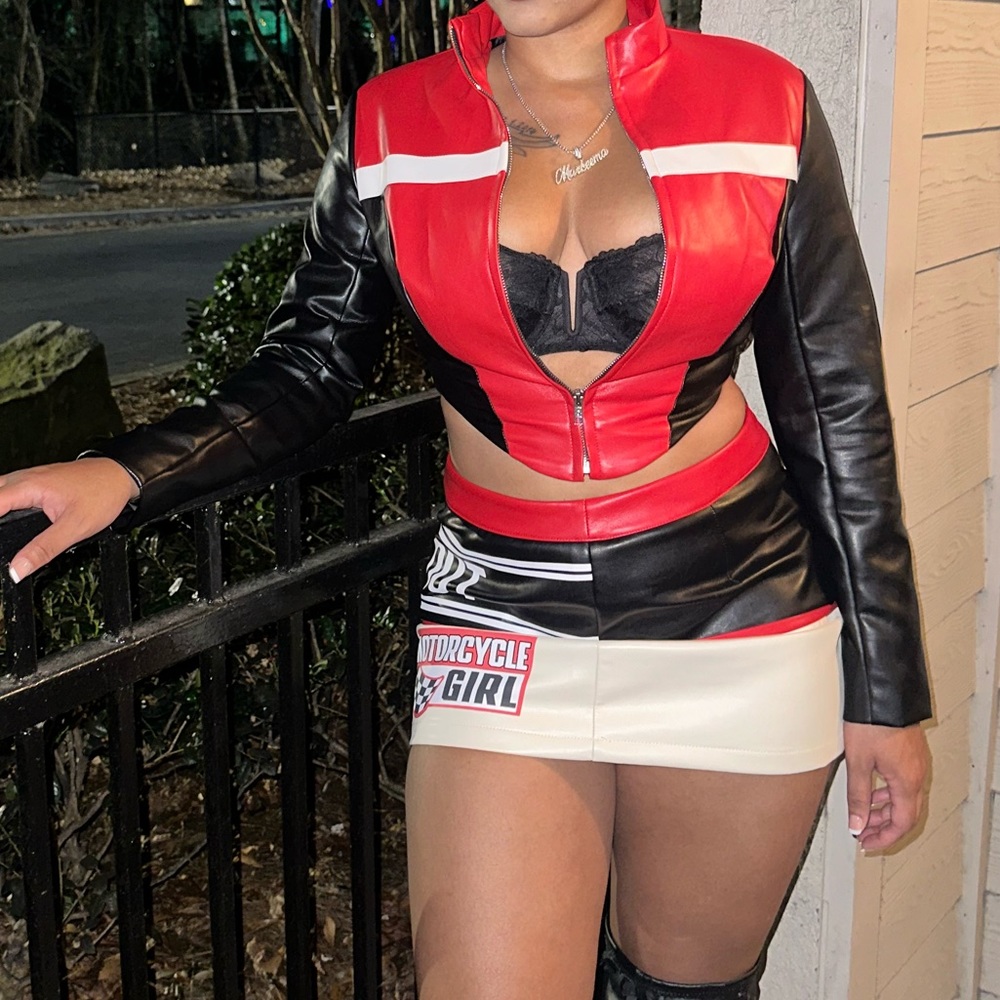 2 piece broker leather skirt set